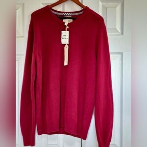 New Tag Cashmere Nordstrom Wool Red Oxblood V Neck Sweater XL